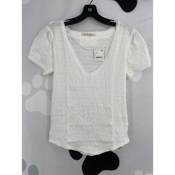 30 M Free People NWT Sugar Cube Crinkle Fabric Short Sleeve Tee Optic White Smal - Picture 3 of 12